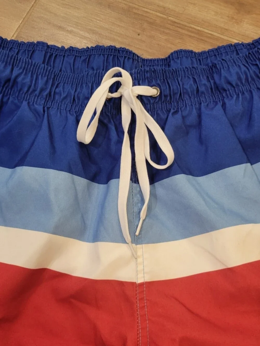 Mens Swim Short Trunks Board Elastic Waist, Pockets L Quick Dry Tropical/Patriot